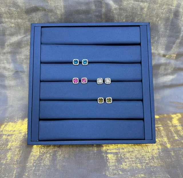 Pink Square-Cut Halo Stud Earrings 8