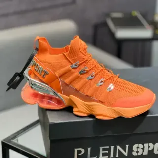 PLEIN SPORT سنيكرز كانكي برتقالي فضي كيت أعلى مكشوف كوشنينج هوائي