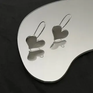Polished Silver Heart-Shaped Wire Hook Earrings