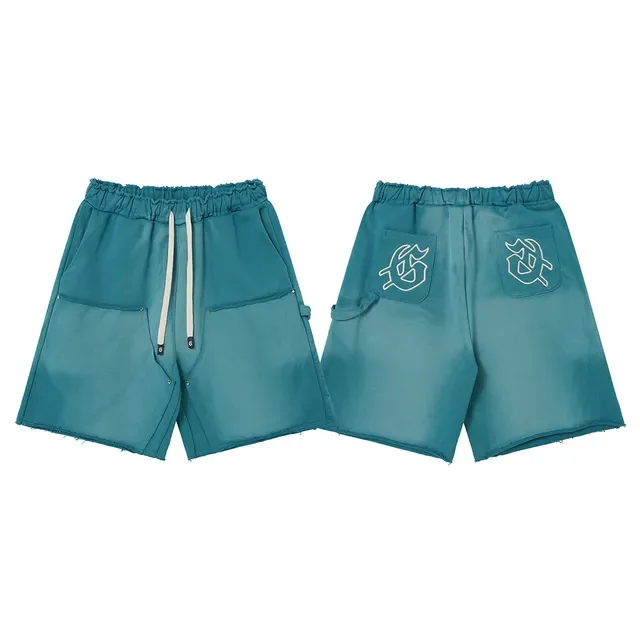 Purple Blue Elastic Waist Patch Pockets Shorts 3