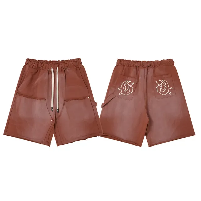 Purple Blue Elastic Waist Patch Pockets Shorts 5