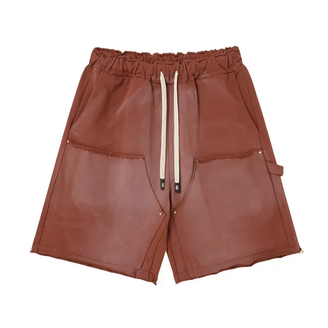 Purple Blue Elastic Waist Patch Pockets Shorts 8