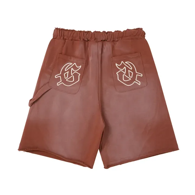 Purple Blue Elastic Waist Patch Pockets Shorts 9