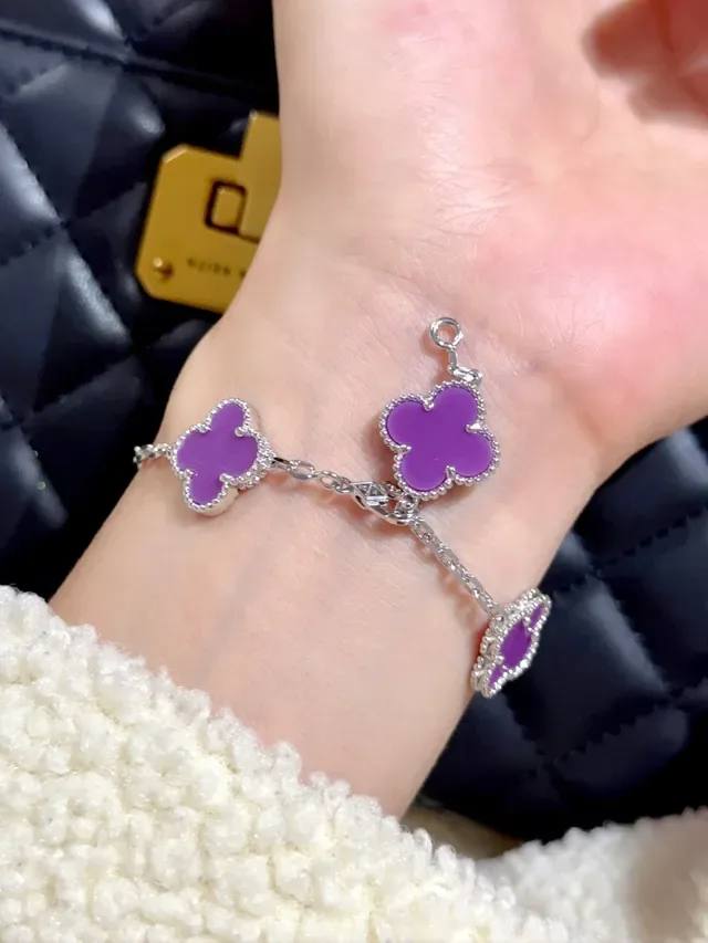 Purple Enamel Clover Charm Bracelet 7