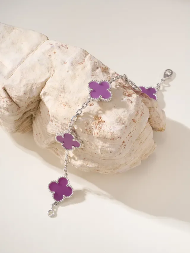 Purple Enamel Clover Charm Bracelet 8