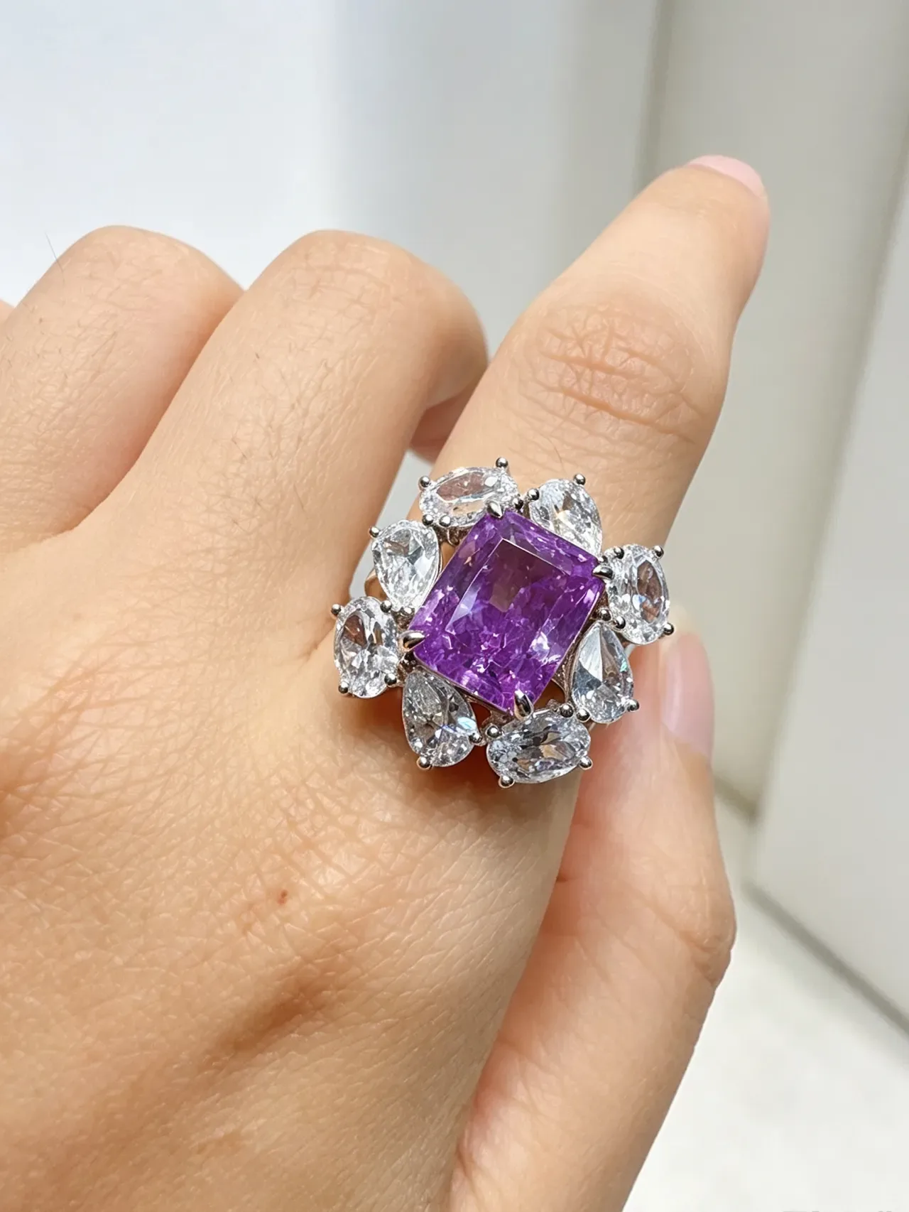 Purple Square-Cut Gemstone Halo Cluster Ring 3