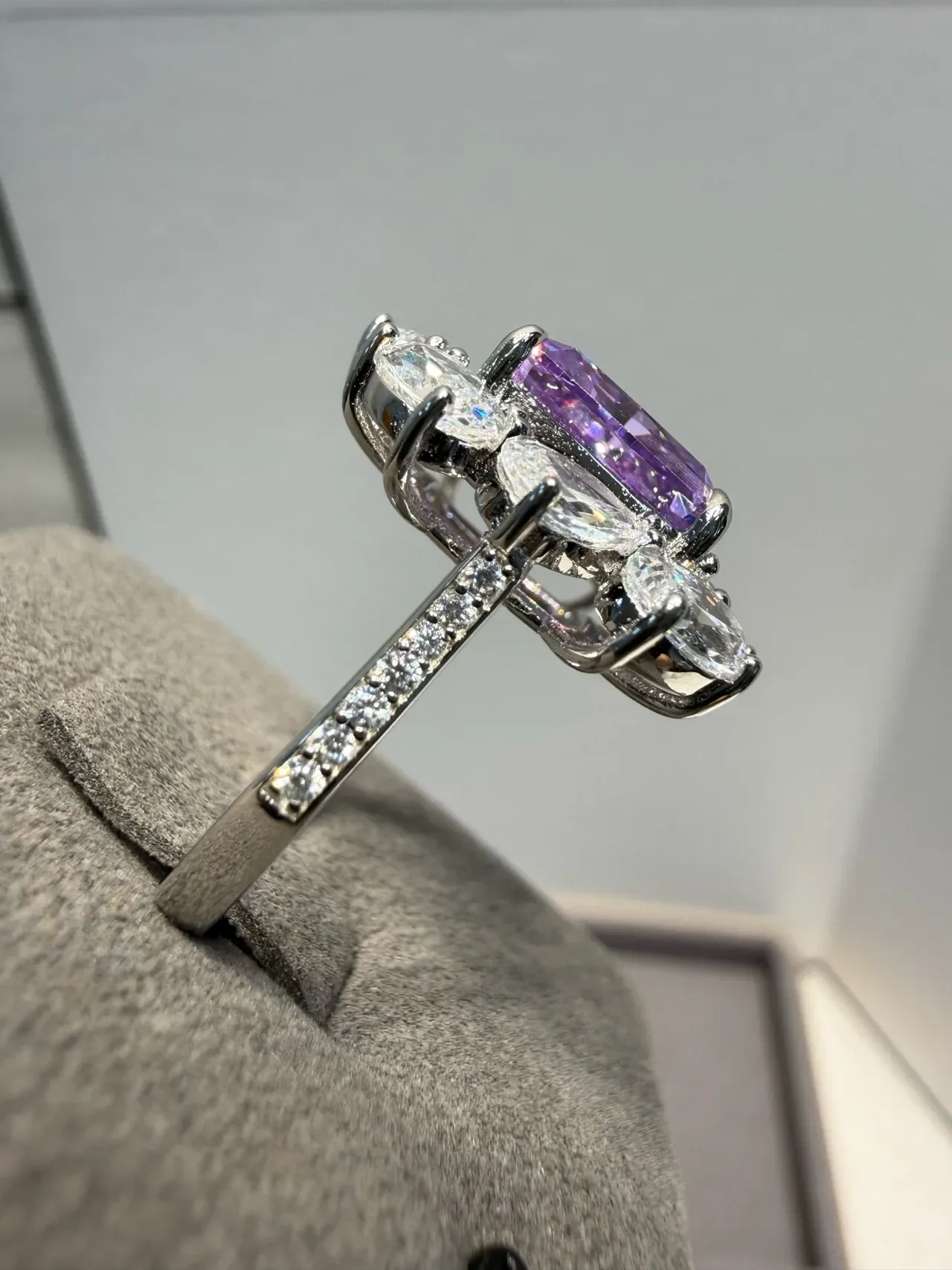 Purple Square-Cut Gemstone Halo Cluster Ring 6
