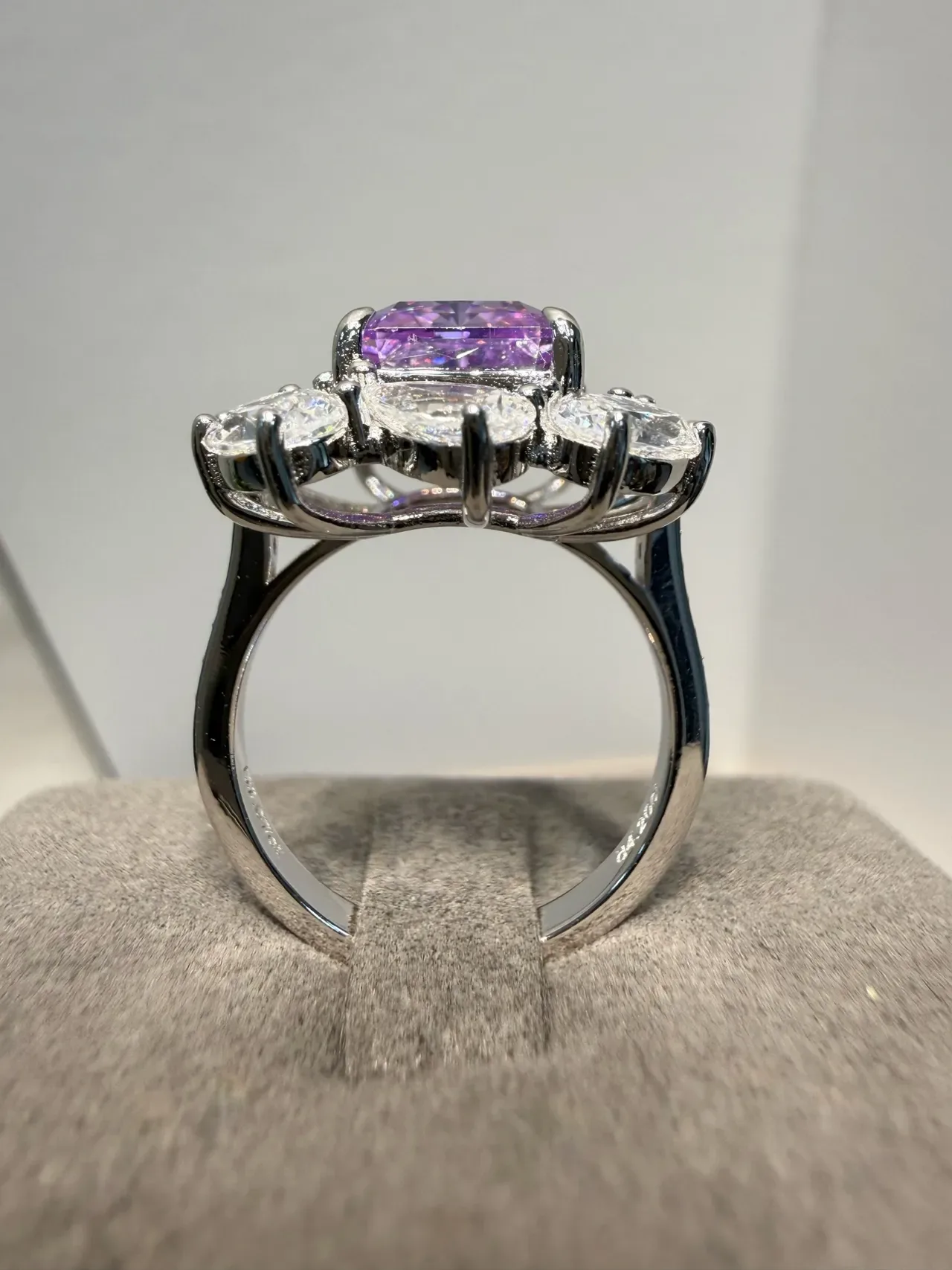 Purple Square-Cut Gemstone Halo Cluster Ring 7