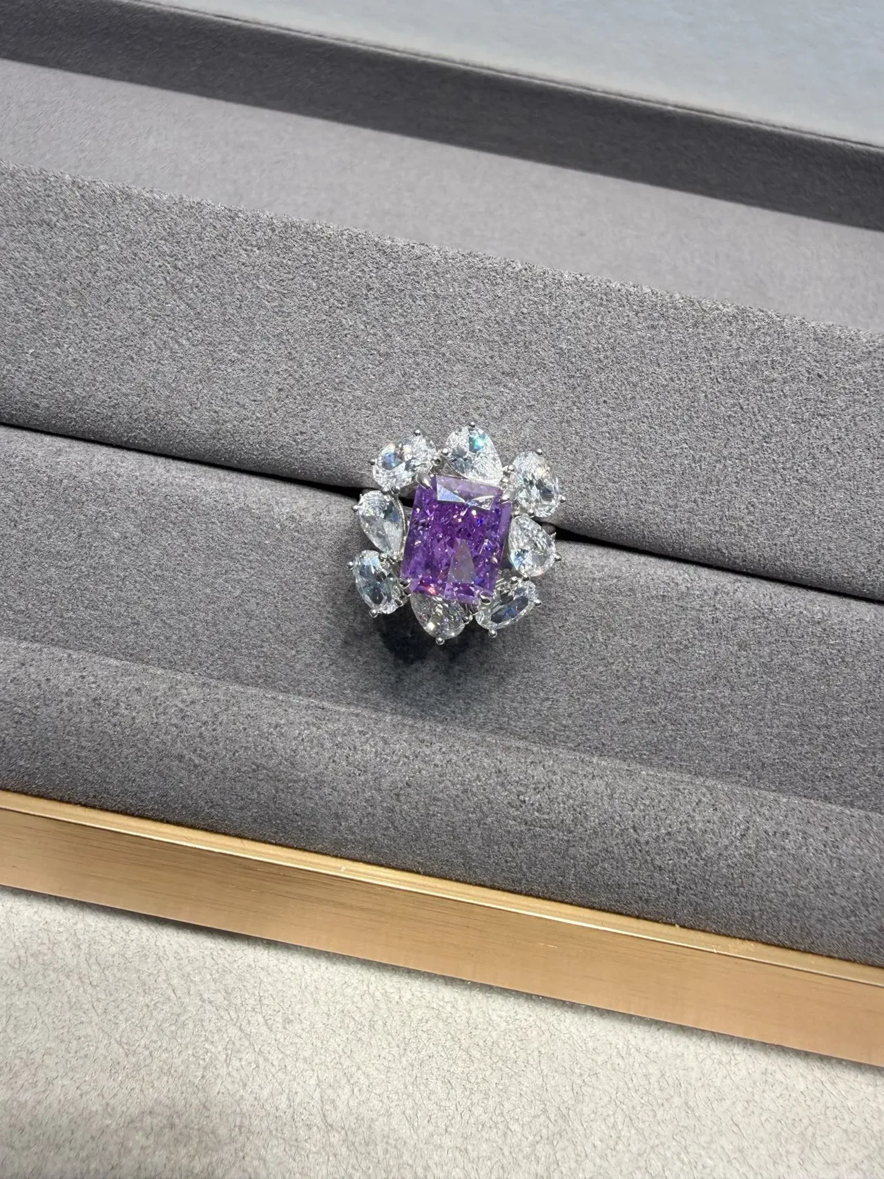 Purple Square-Cut Gemstone Halo Cluster Ring 9