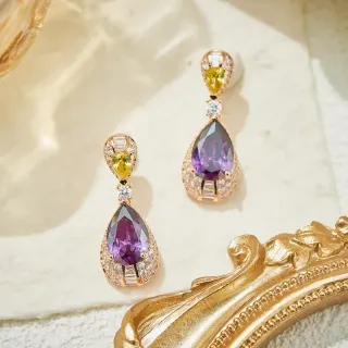 Purple Yellow Pear-Cut Drop Multi-Stone Design Earrings