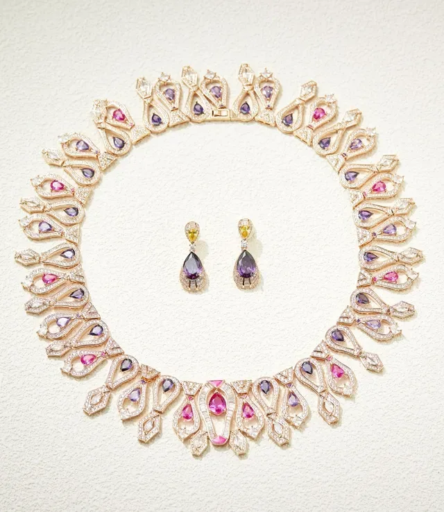 Purple Yellow Pear-Cut Drop Multi-Stone Design Earrings 7