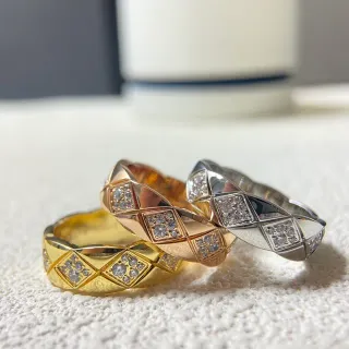 Quilted Pavé Diamond-Set Gold Tone Rings