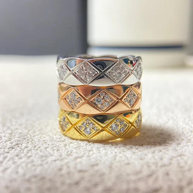 Quilted Pavé Diamond-Set Gold Tone Rings 3