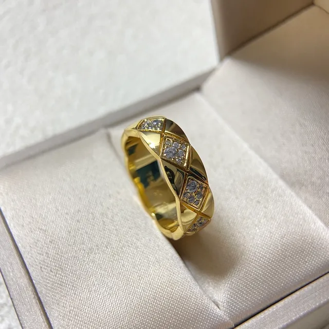Quilted Pavé Diamond-Set Gold Tone Rings 4