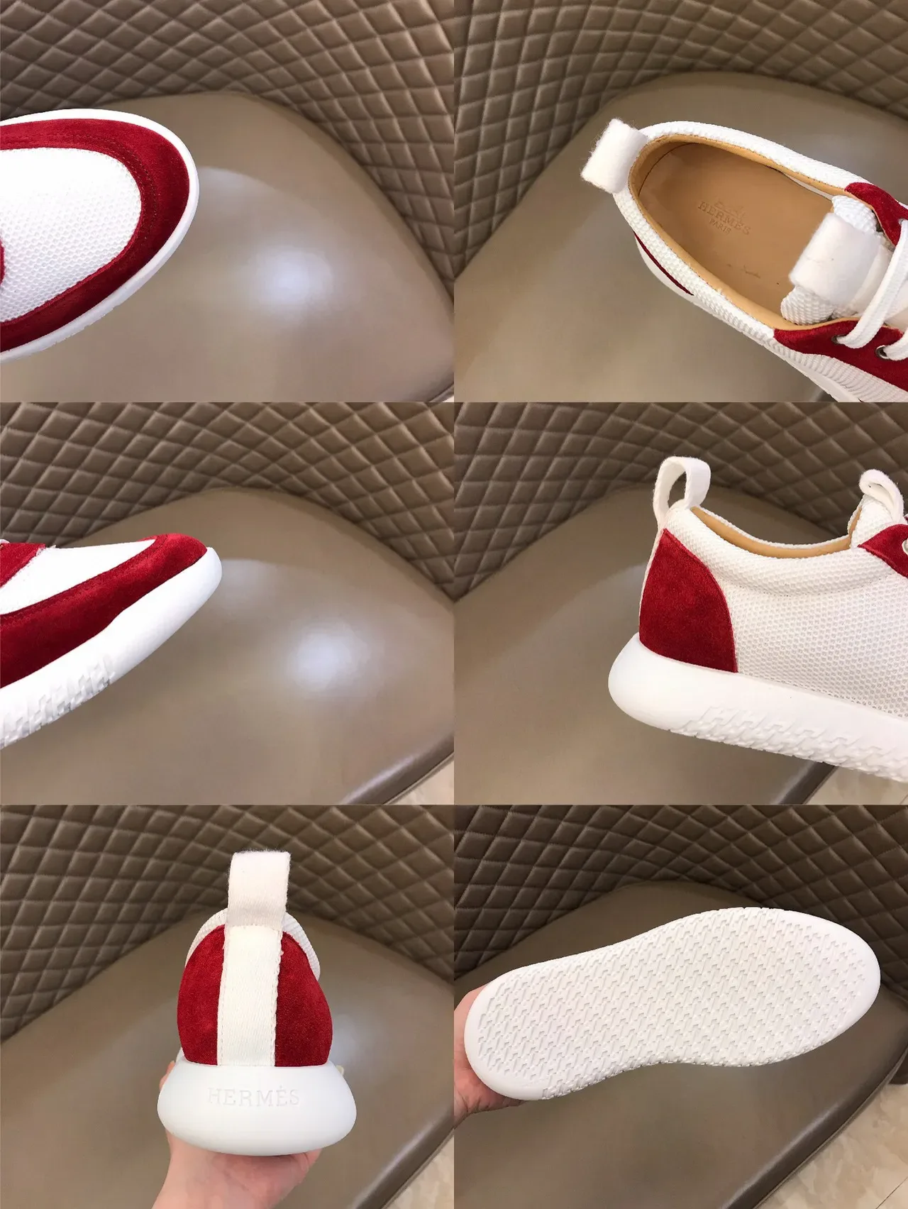 Red and White Suede Mesh Panel Low-Top Lifestyle Sneaker 2