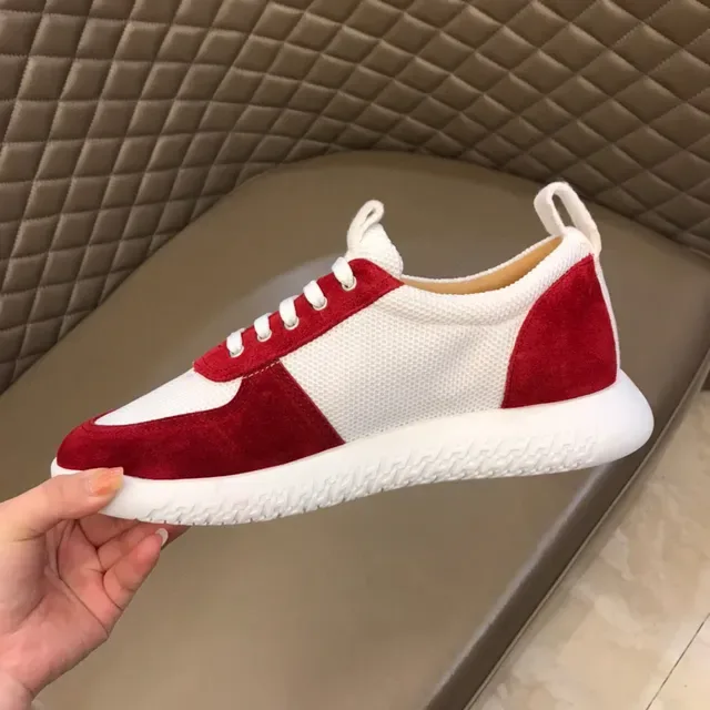 Red and White Suede Mesh Panel Low-Top Lifestyle Sneaker 3