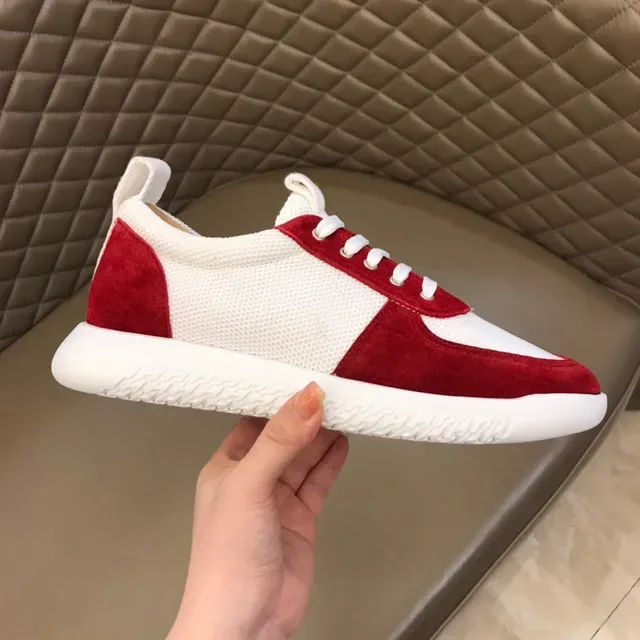 Red and White Suede Mesh Panel Low-Top Lifestyle Sneaker 5