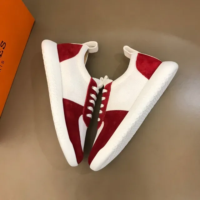 Red and White Suede Mesh Panel Low-Top Lifestyle Sneaker 7