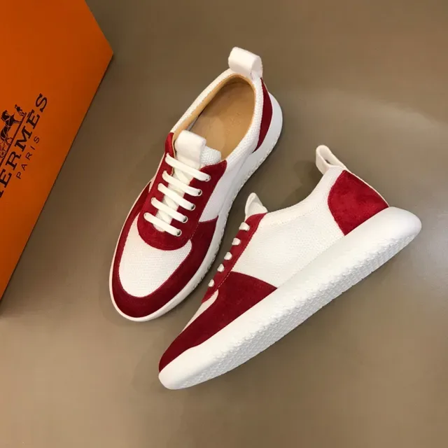 Red and White Suede Mesh Panel Low-Top Lifestyle Sneaker 8