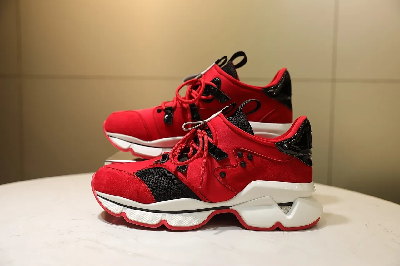 Red Black Sole Suede And Mesh Upper Chunky Sneakers 2
