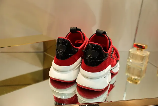 Red Black Sole Suede And Mesh Upper Chunky Sneakers 3