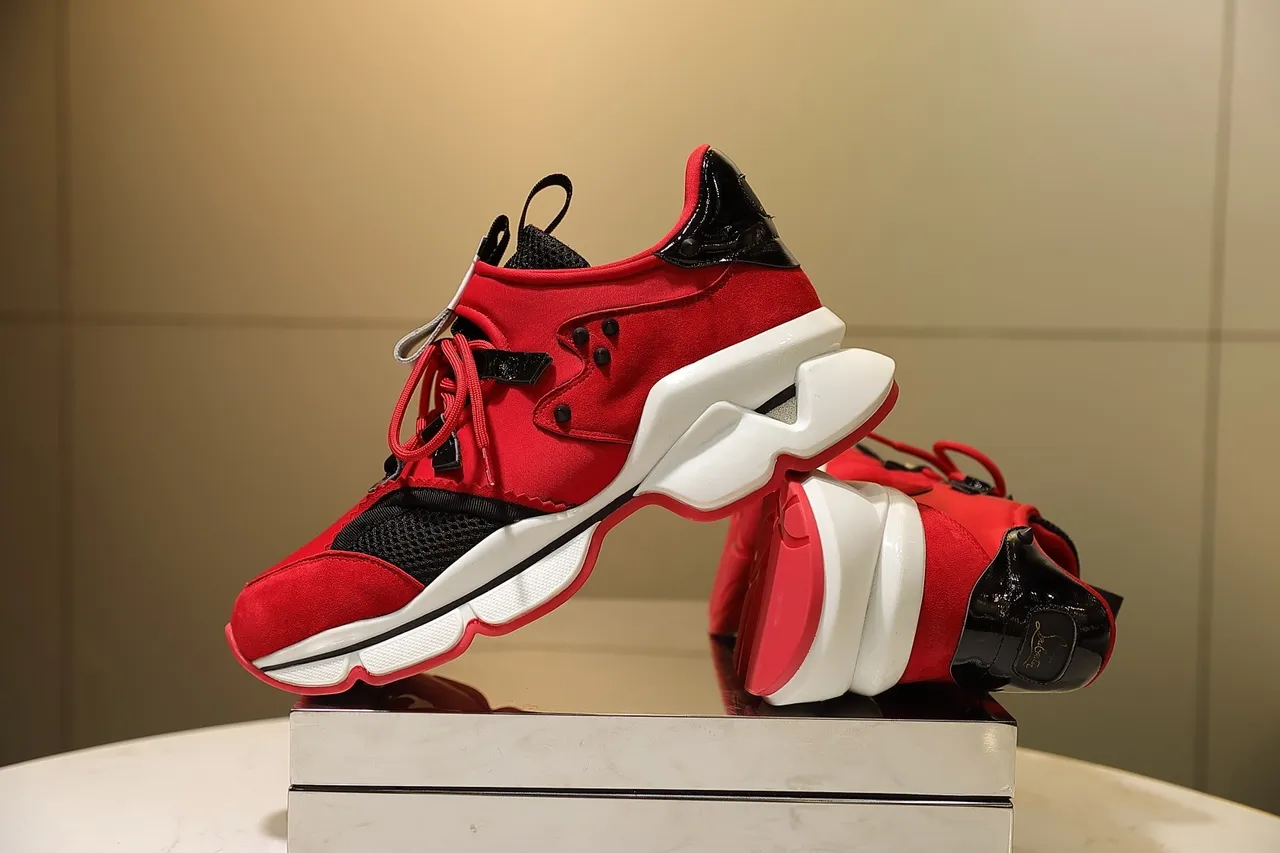 Red Black Sole Suede And Mesh Upper Chunky Sneakers 5