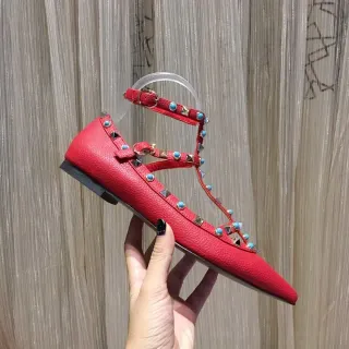 Red Blue Studded T-Strap Mary Jane Shoes