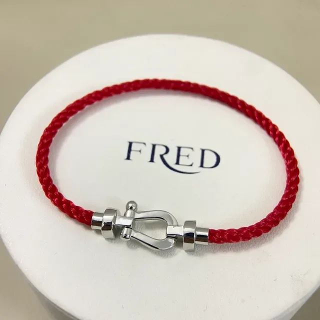 Red Gold Braided Cord Metal Shackle Clasp Bracelet 2