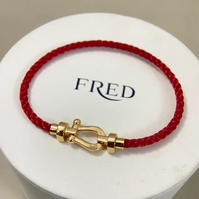 Red Gold Braided Cord Metal Shackle Clasp Bracelet 3