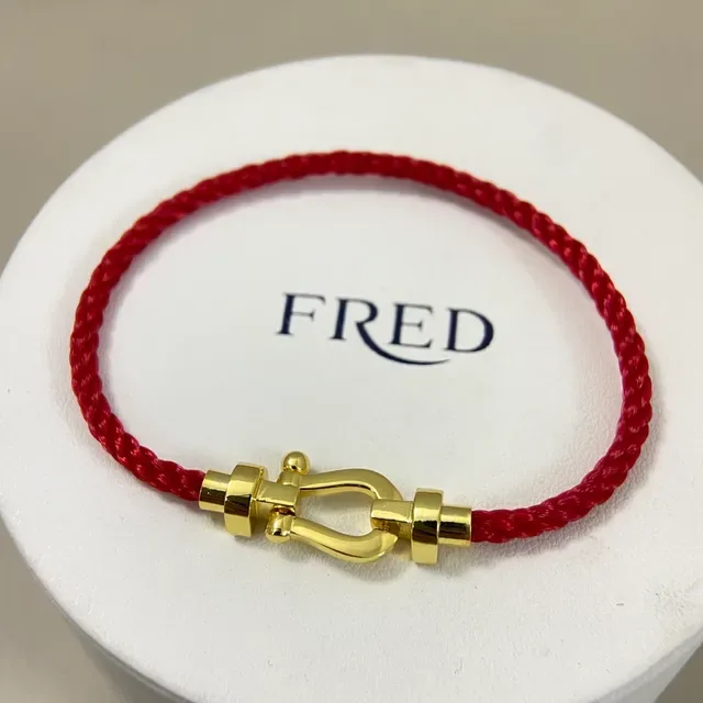 Red Gold Braided Cord Metal Shackle Clasp Bracelet 4