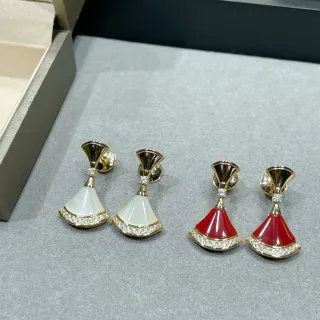 Red Gold Fan-Shaped Pavé-Set Earrings