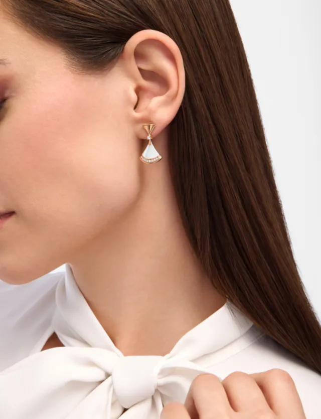 Red Gold Fan-Shaped Pavé-Set Earrings 9