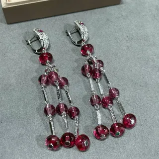 Red Silver Chandelier Multi-Tier Earrings