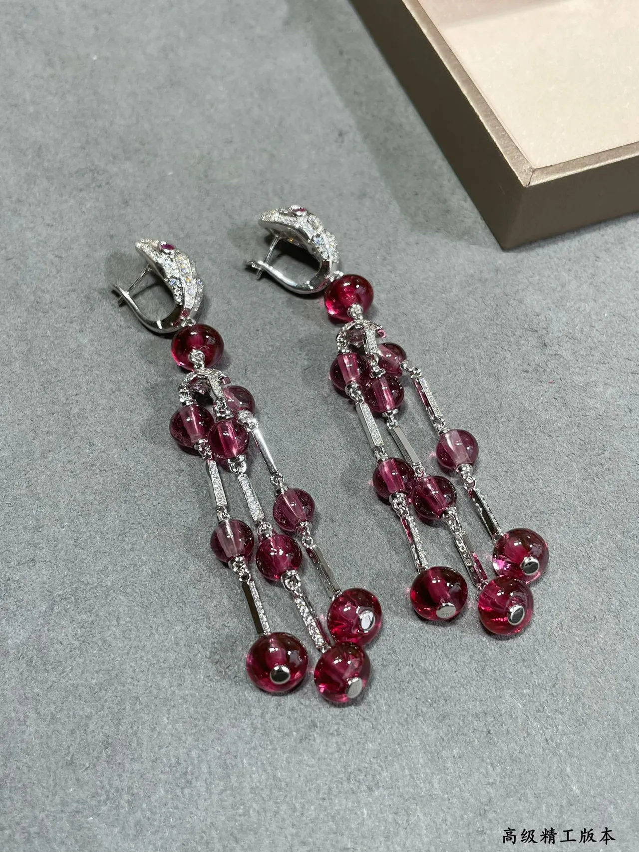 Red Silver Chandelier Multi-Tier Earrings 3