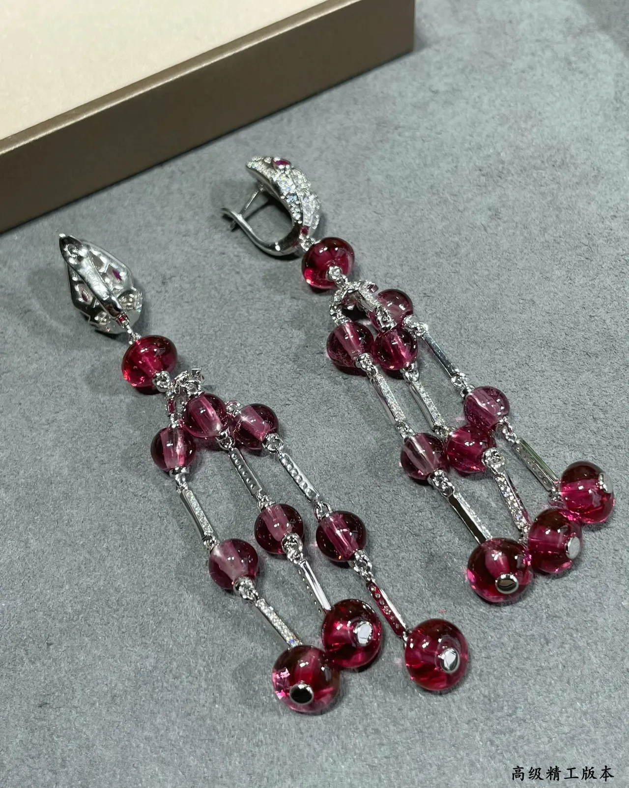 Red Silver Chandelier Multi-Tier Earrings 5