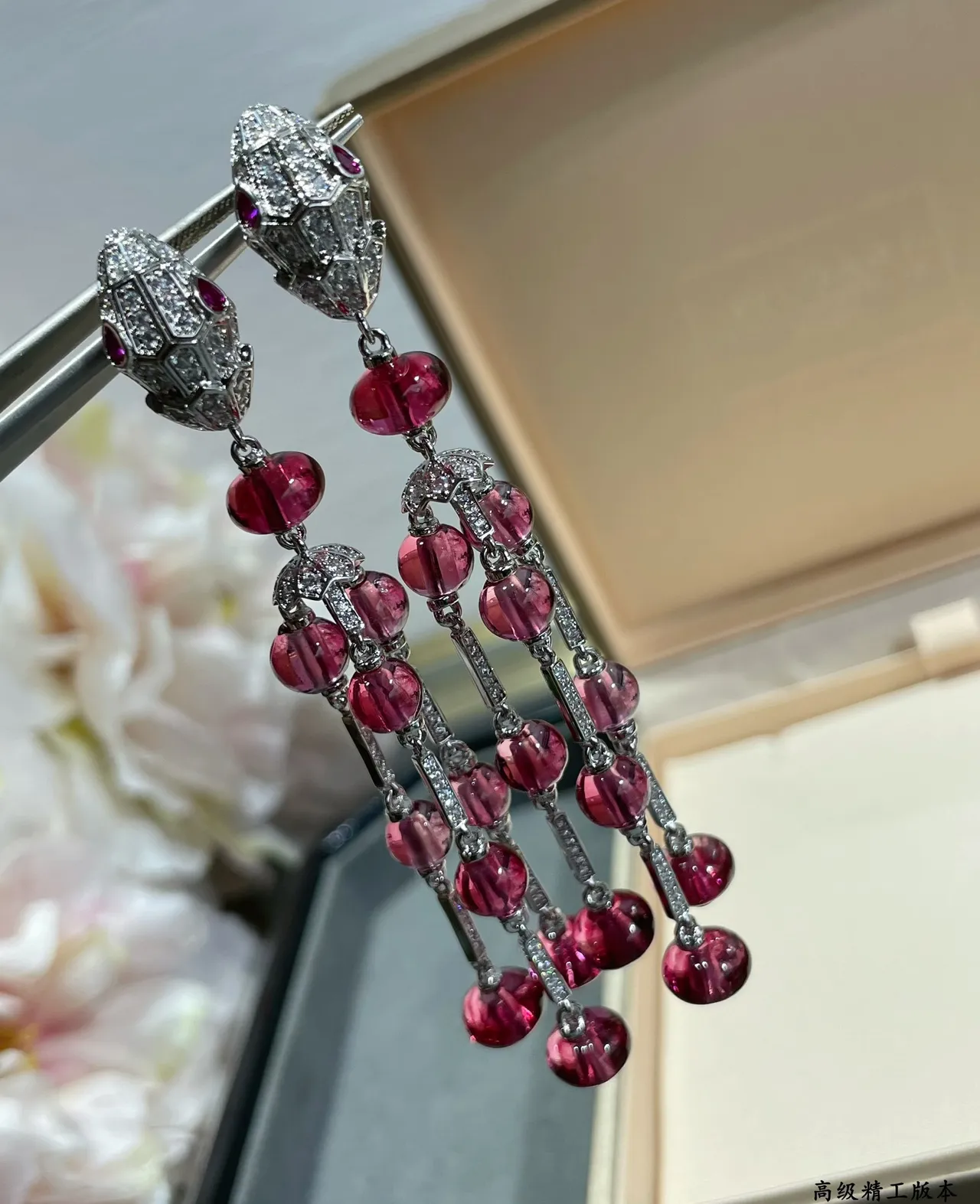 Red Silver Chandelier Multi-Tier Earrings 8