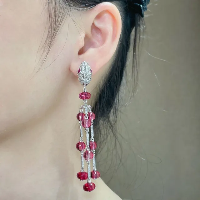 Red Silver Chandelier Multi-Tier Earrings 9