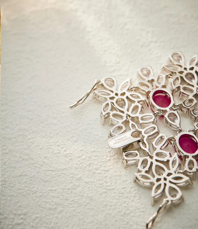 Red Silver Floral Motif Multi-Row Cascade Bracelet 3