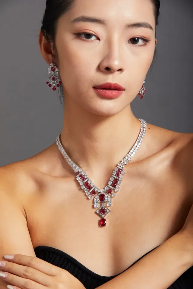 Red Silver High-Jewelry Multi-Stone Necklace 3