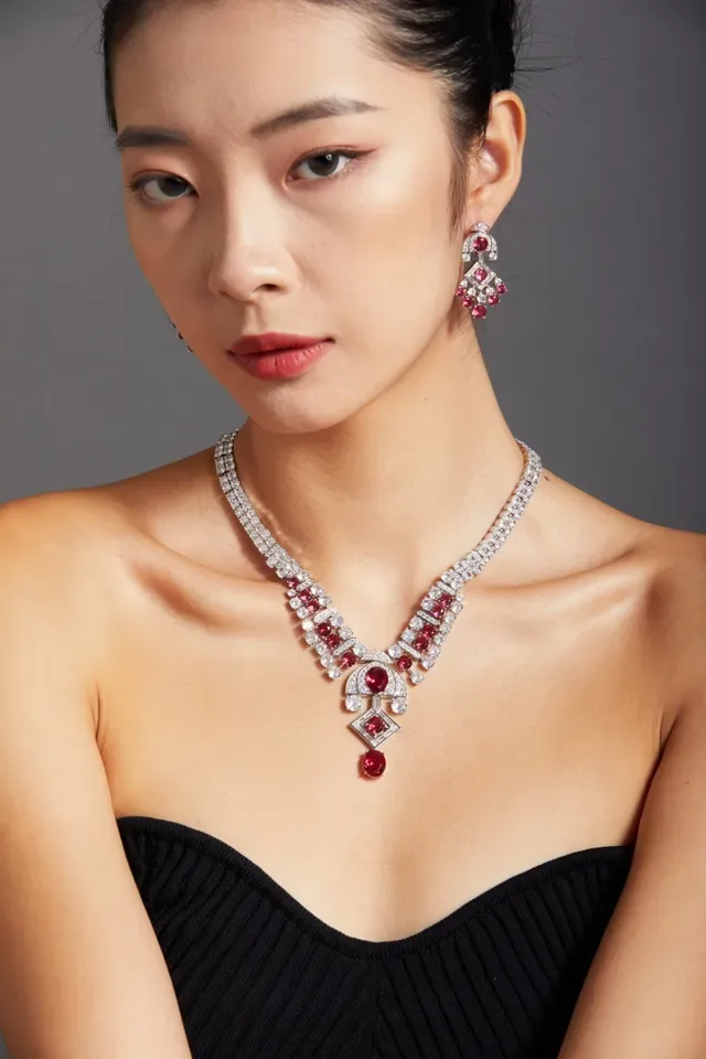 Red Silver High-Jewelry Multi-Stone Necklace 5