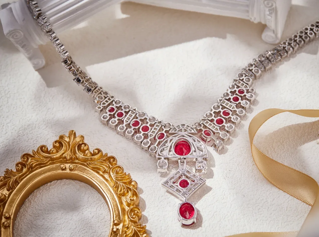 Red Silver High-Jewelry Multi-Stone Necklace 6