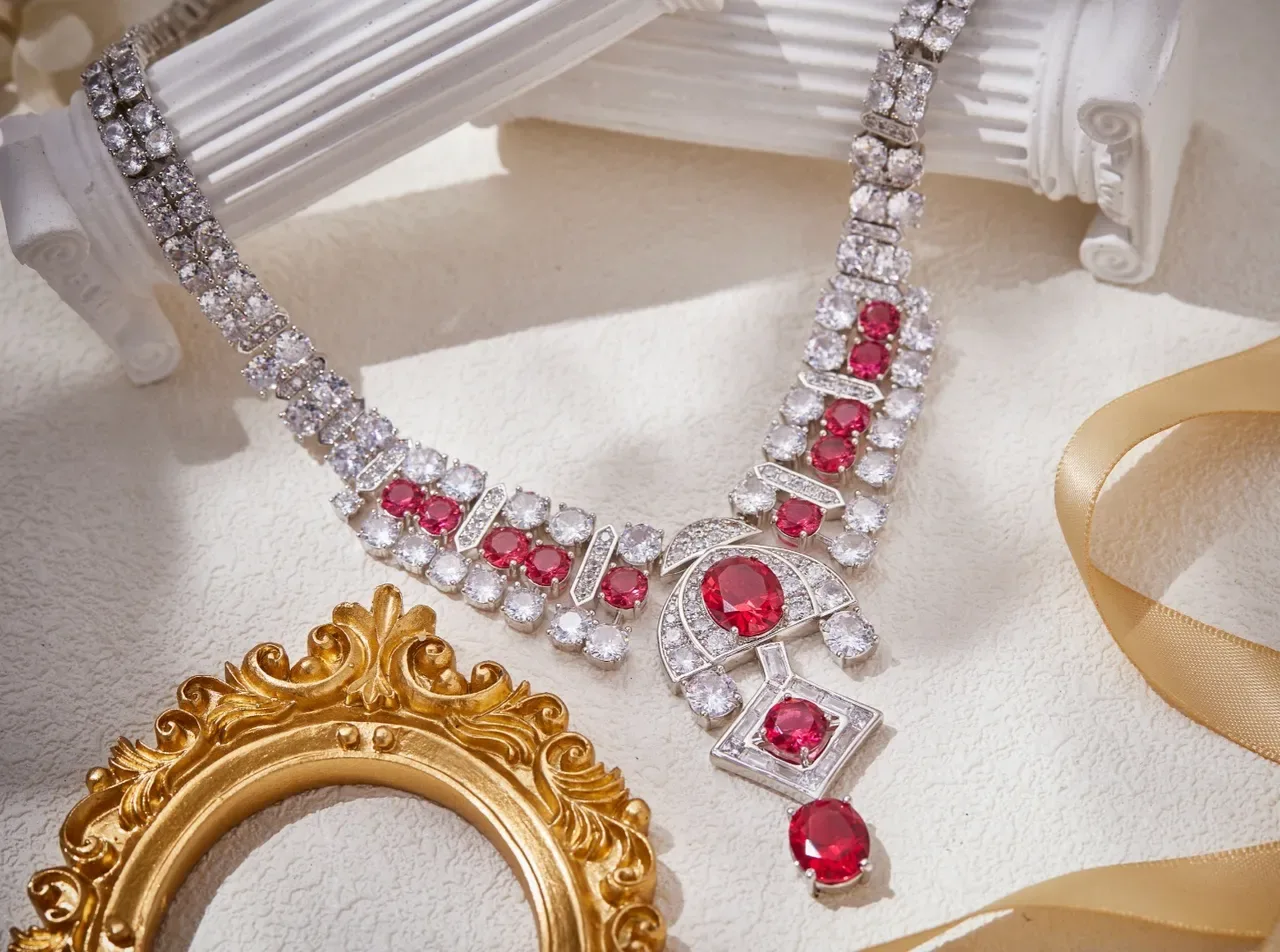 Red Silver High-Jewelry Multi-Stone Necklace 7