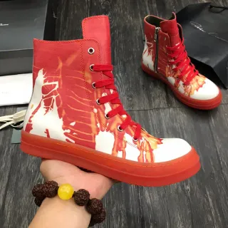 Red White High-Top Graphic-Print Ankle Boots