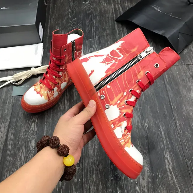 Botas de tobillo rojo y blanco con impresión gráfica high-top 6