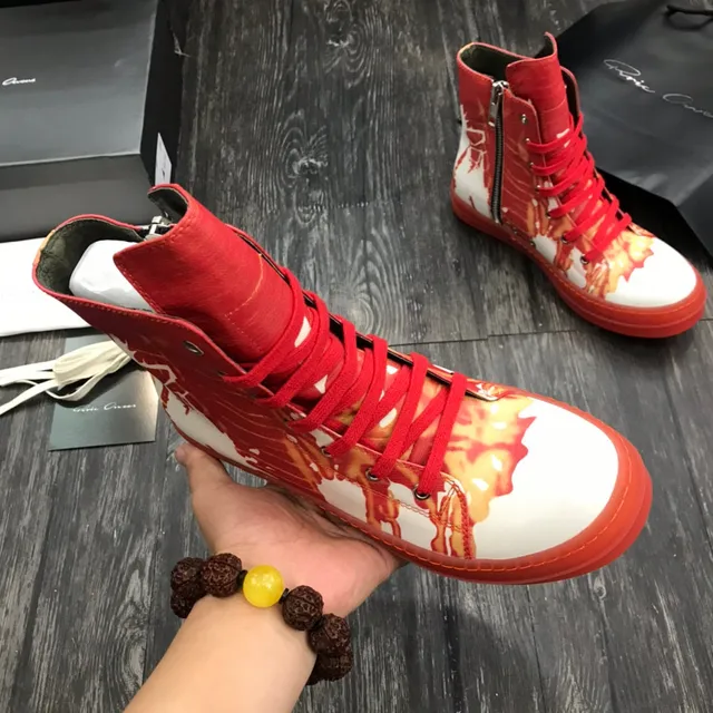 Botas de tobillo rojo y blanco con impresión gráfica high-top 8