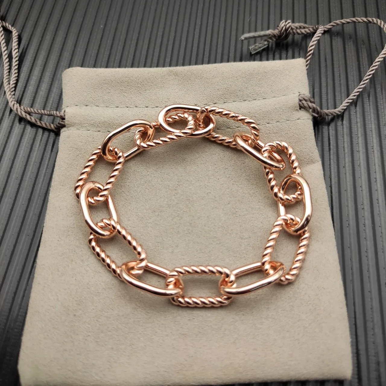 Rose Gold Chunky Chain-Link Twisted Link Bracelet 6