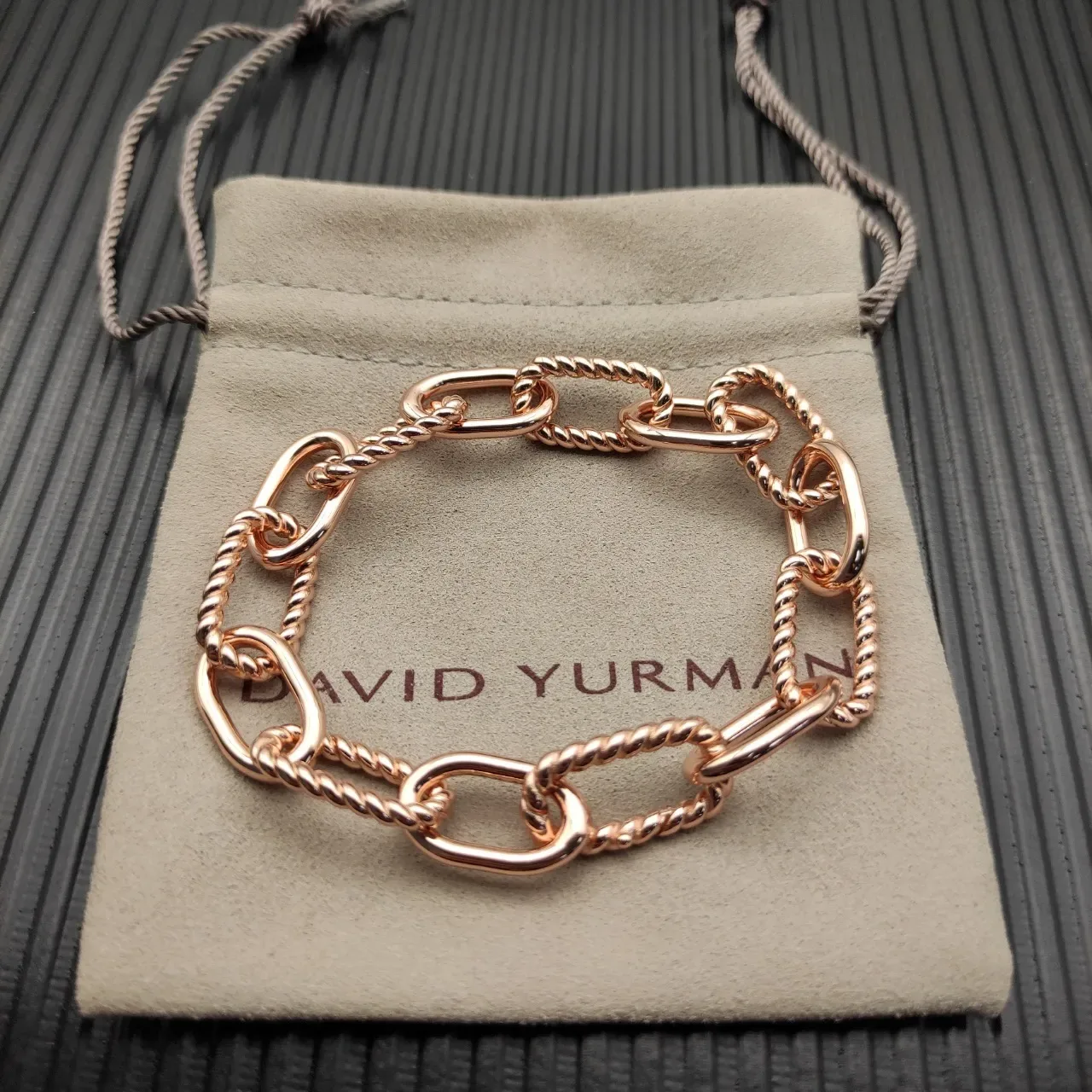 Rose Gold Chunky Chain-Link Twisted Link Bracelet 7