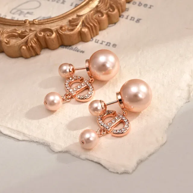 Rose-Gold Tone Crystal and Pearl Drop Earrings 3