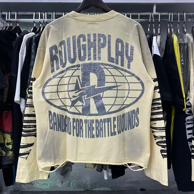 Rough RoughPlay Graphic Print Beige Oversized Distressed T-Shirt 6
