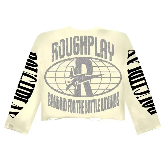 Rough RoughPlay Graphic Print Beige Oversized Distressed T-Shirt 7